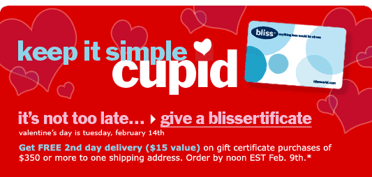 keep it simple, cupid: it's not too late to give a blissertificate